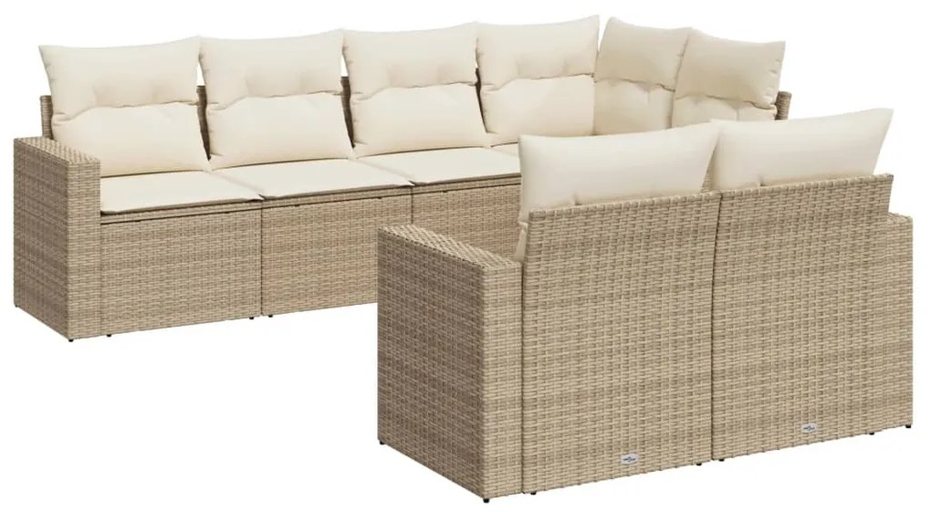 Set divani da giardino 7 pz con cuscini beige in polyrattan