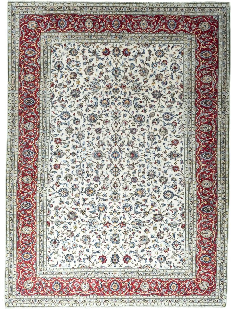 Kashan Tappeto 400x290 Beige (Iran) Annodato A Mano