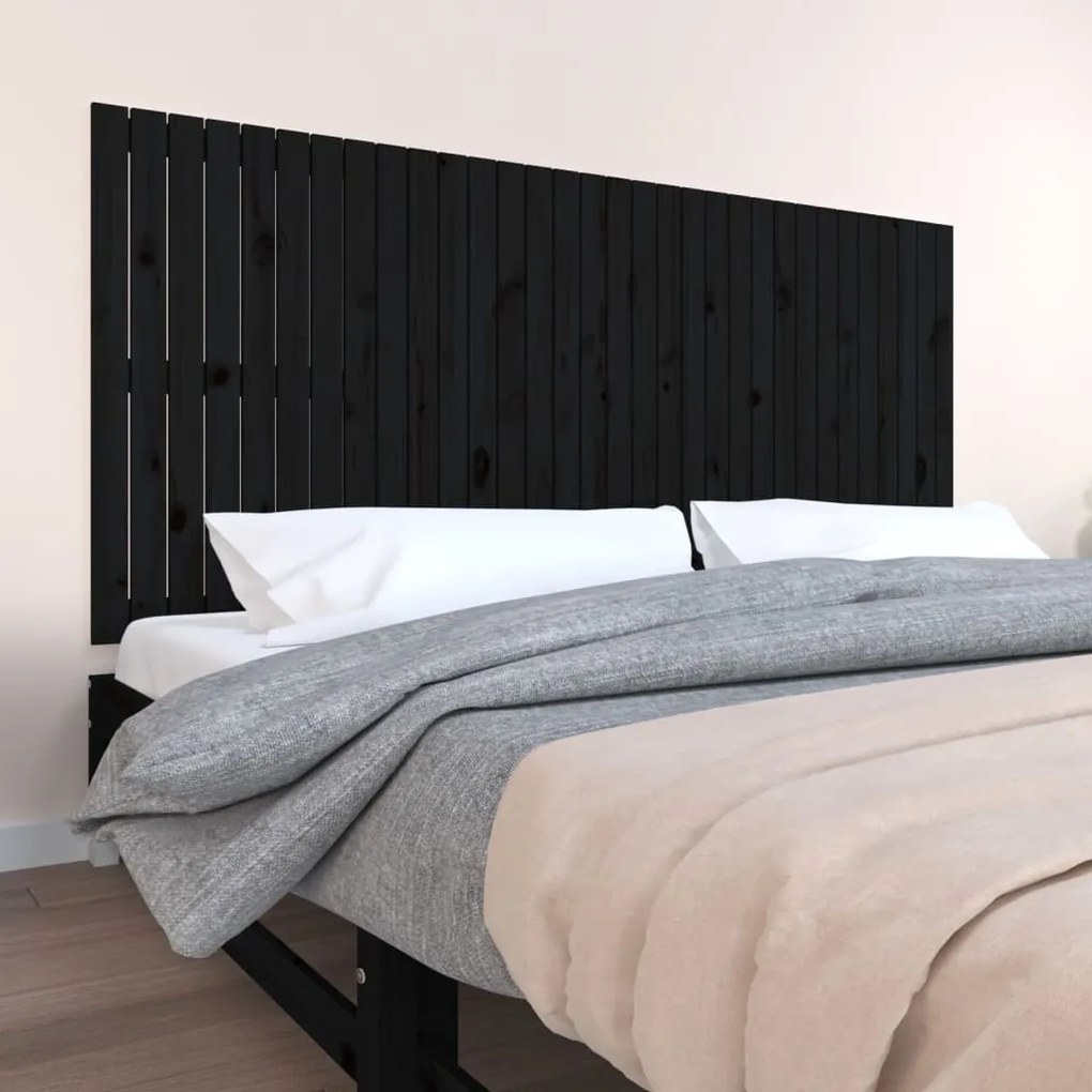 Testiera Da Parete Nera 204x3x90 Cm İn Legno Massello Di Pino /