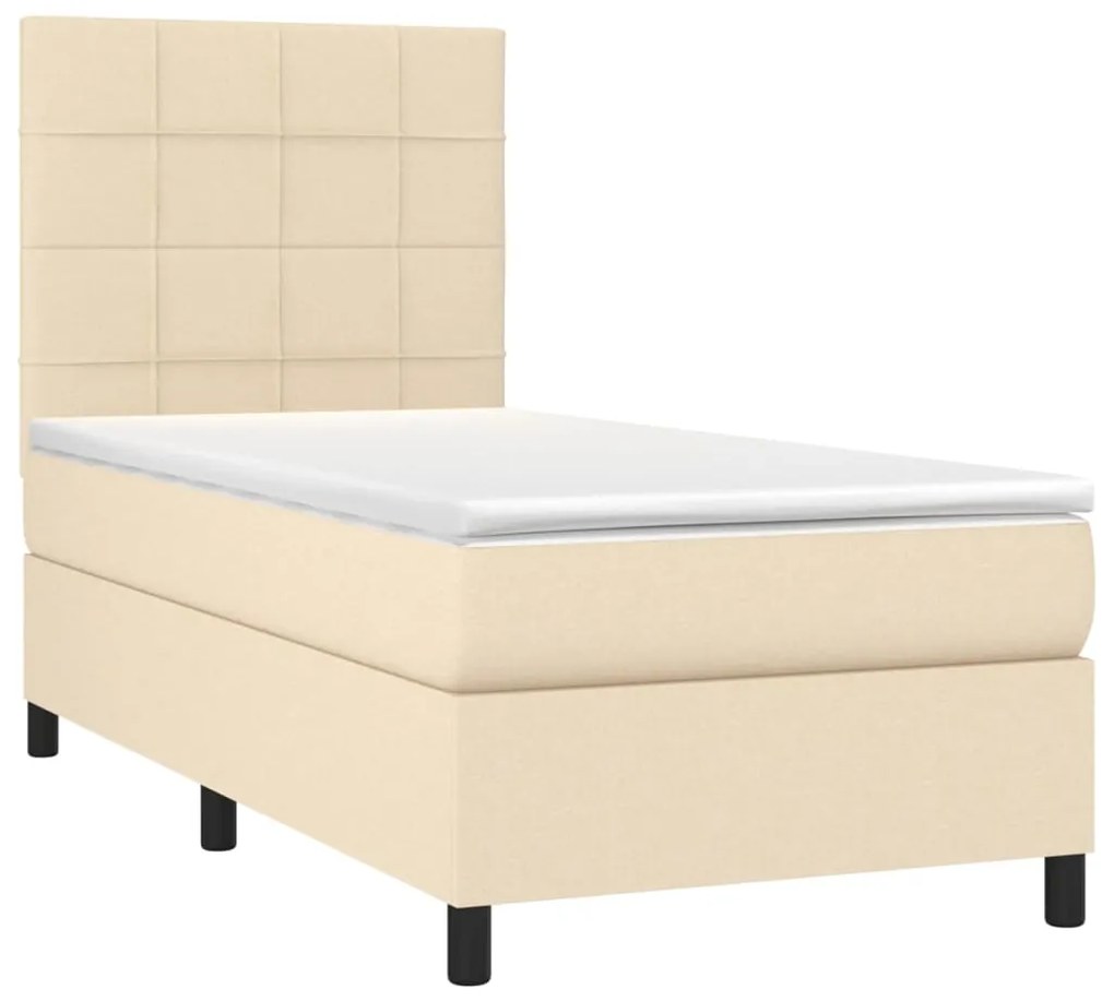 Letto a molle con materasso e led crema 90x190 cm in tessuto