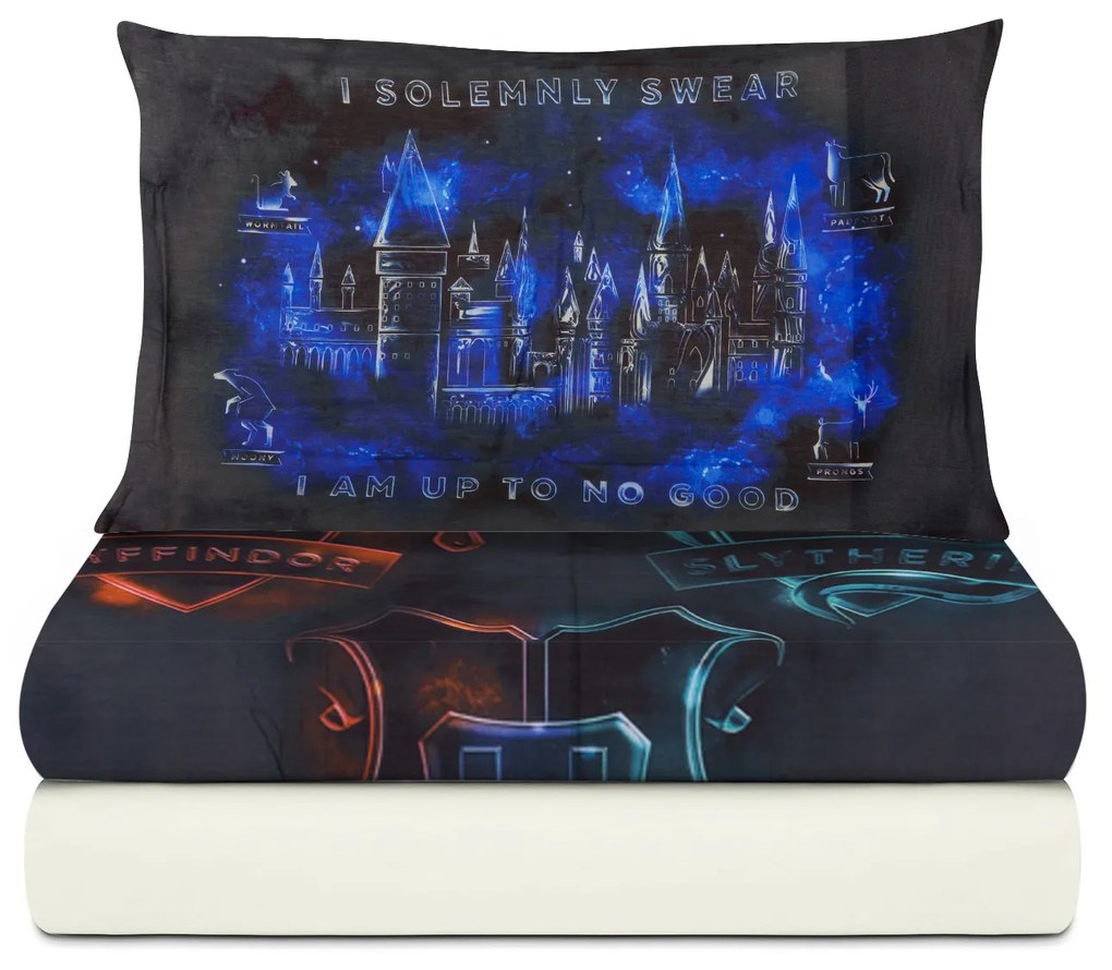 Completo letto singolo Harry Potter stemmi 4 case