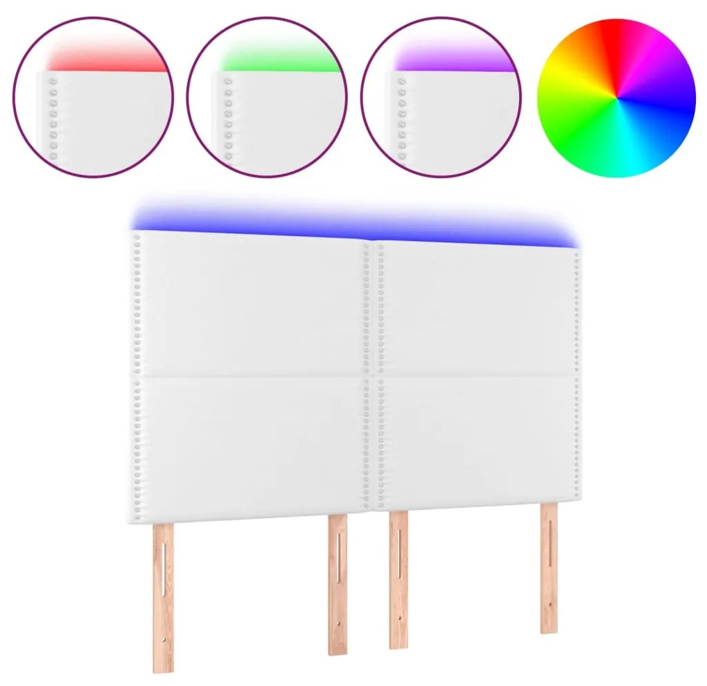 Testiera a led bianco 144x5x118/128 cm in similpelle