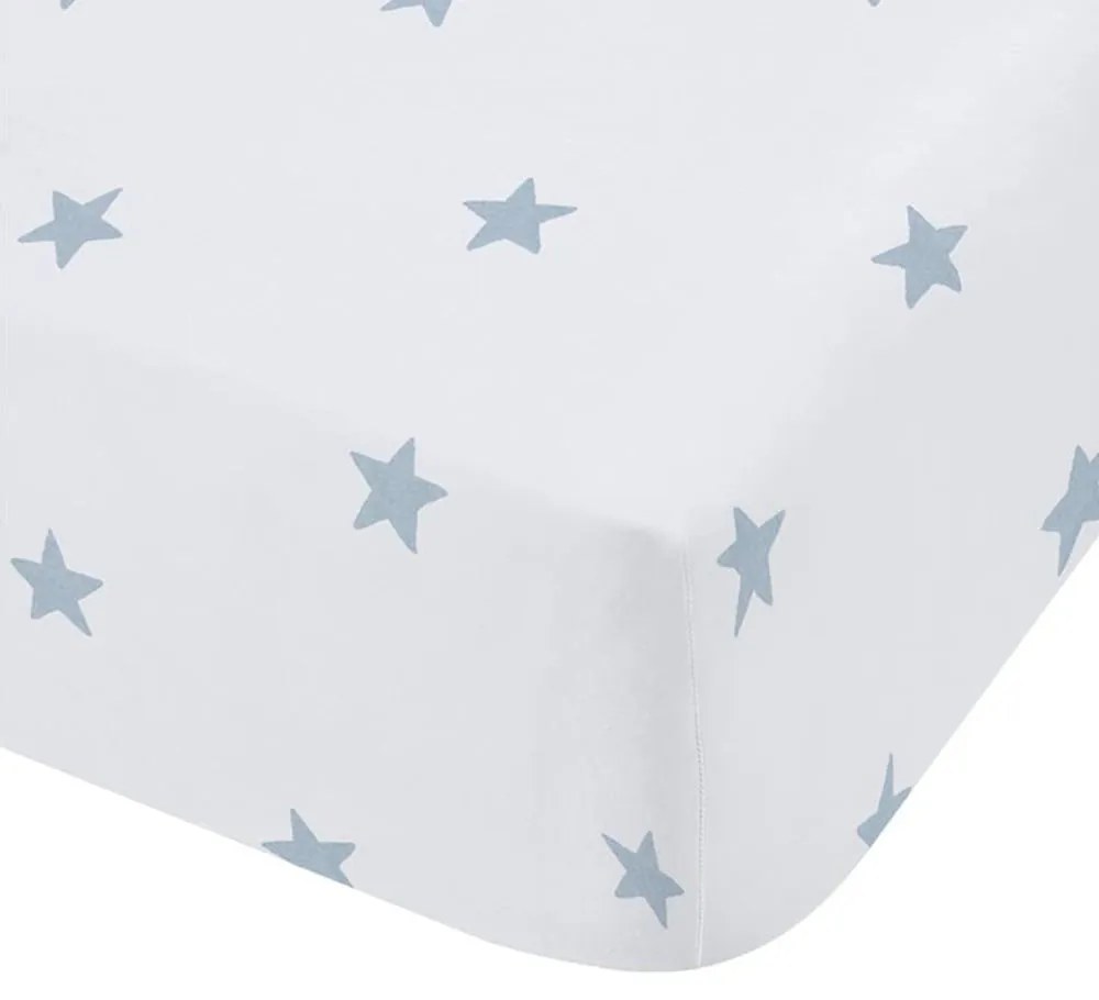 Lenzuolo con angoli per bambini bianco e blu in cotone per culla 70x140 cm Mini Star &amp; Stripes – Bianca