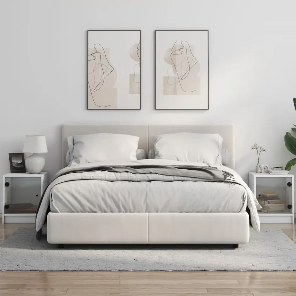 Comodini con ante in vetro 2pz bianco 35x37x42 cm