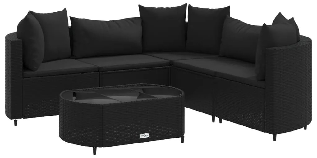 Set divano da giardino 6 pz con cuscini nero in polyrattan