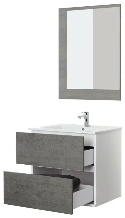 Mobile Bagno Feridras Cemento L.60xP.47xH.57 con Lavabo e Specchio