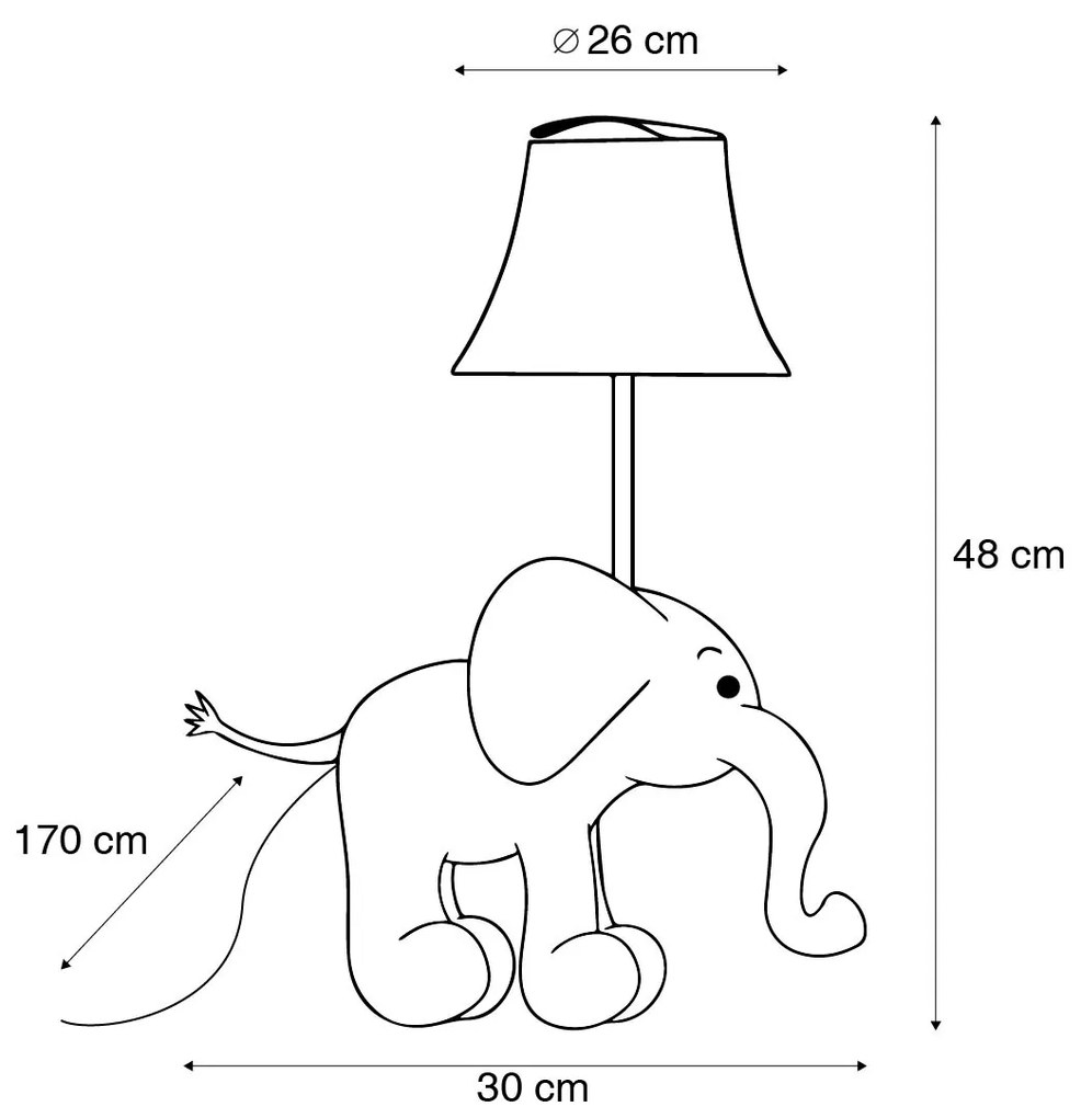 Lampada da tavolo per bambini elefante grigio - Bobby