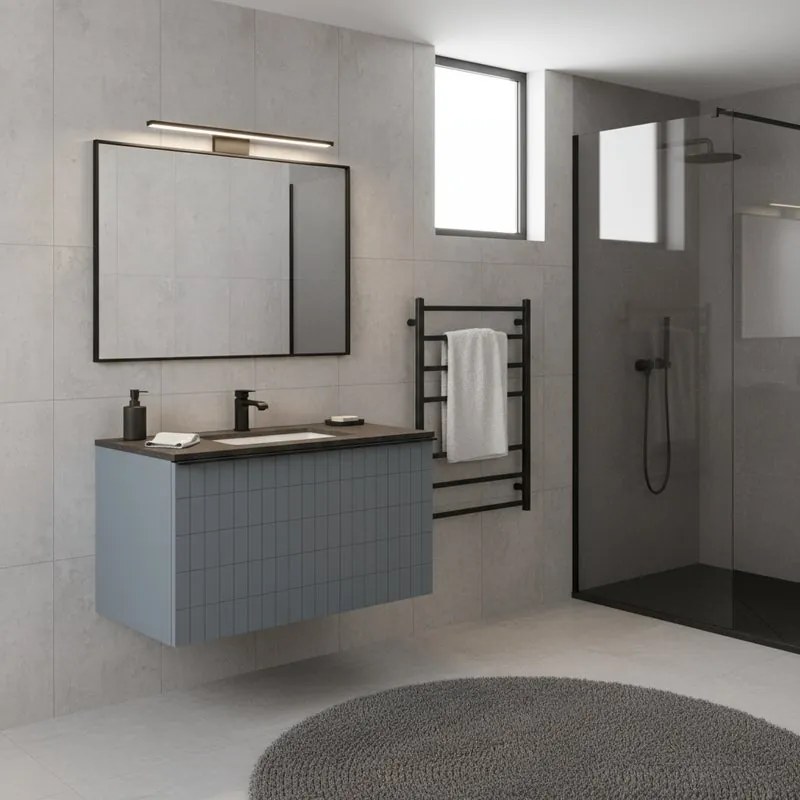 Mobile da bagno sospeso sotto lavabo Pixel grid 1 cassetto L 60 x H 40 x P 45.5 cm blu indaco e maniglia alluminio nero opaco