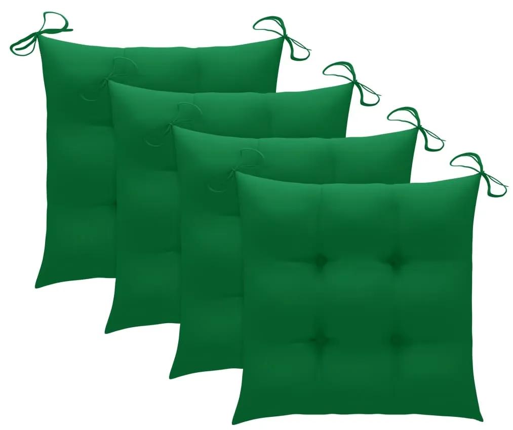 Sedie da giardino con cuscini verdi 4 pz massello di teak