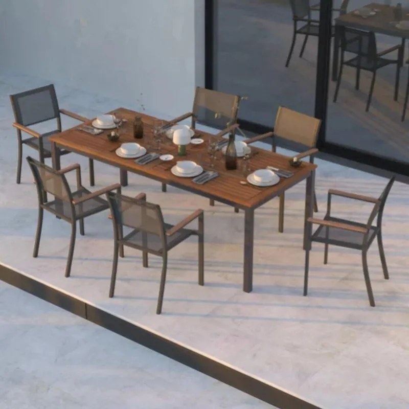 Set tavolo e sedie Oris NATERIAL in alluminio antracite per 6 persone