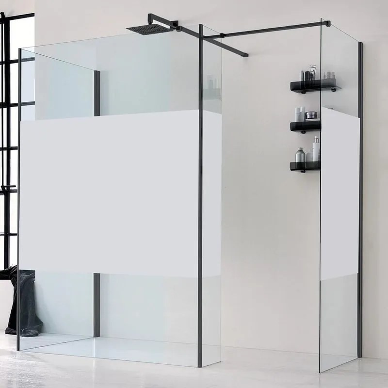 Box doccia walk-in Wens, vetro serigrafato 6 mm, H 200 cm, profilo nero