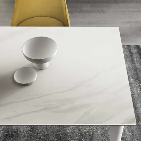 Tavolo allungabile 200 cm ULISSE con top grčs porcellanato effetto Marmo Bianco