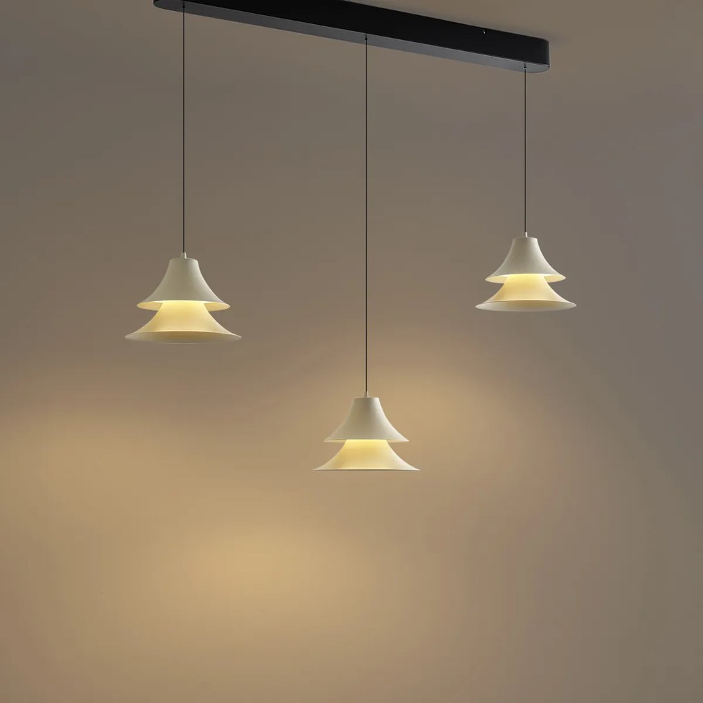 Lampada a sospensione nera con beige con LED dimmerabile a 3 livelli 3 luci Easylift - Witch