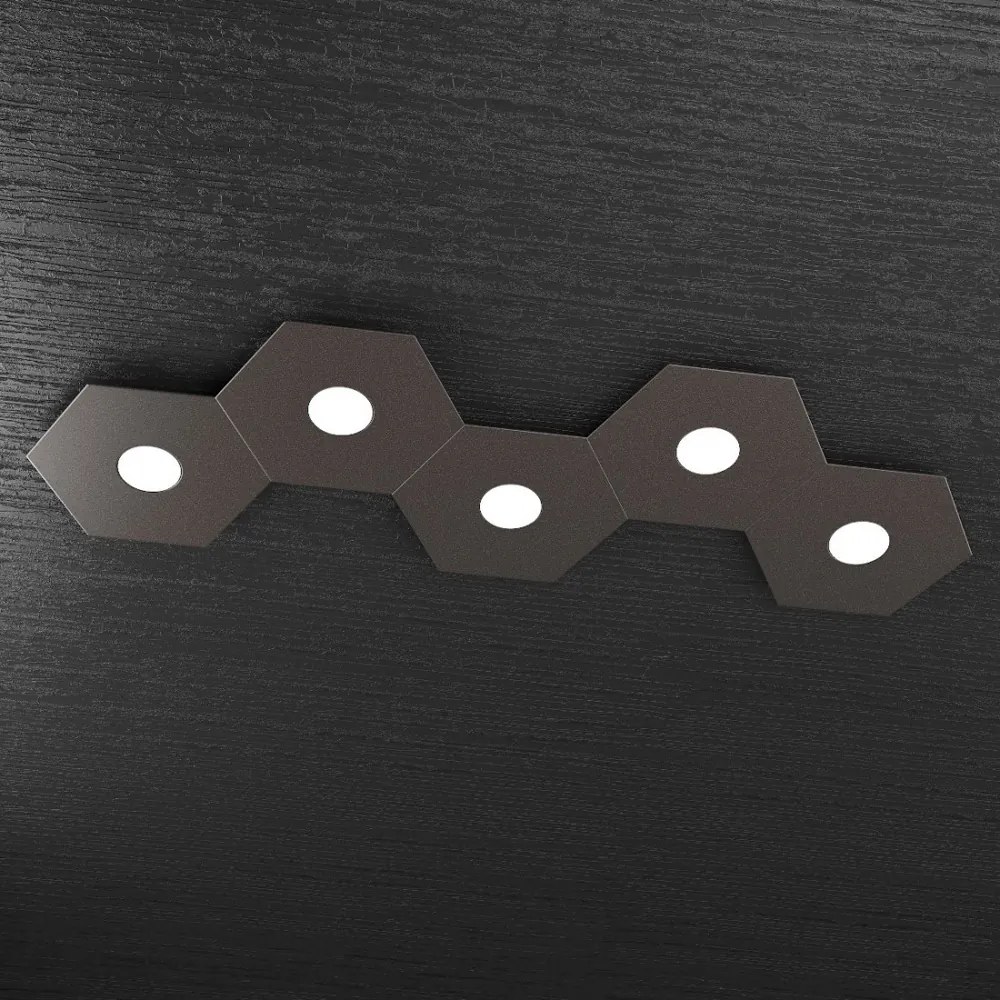 Plafoniera Moderna Hexagon Metallo Marrone 5 Luci Led 12X5W