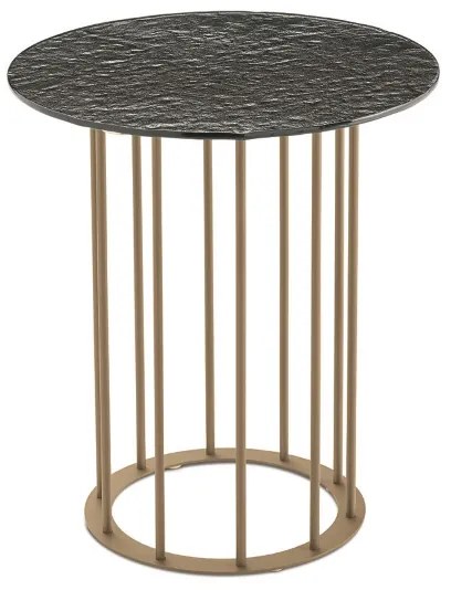 Tavolino tondo D45 cm con base in metallo Beige e piano in vetro martellato Fumč MUTE