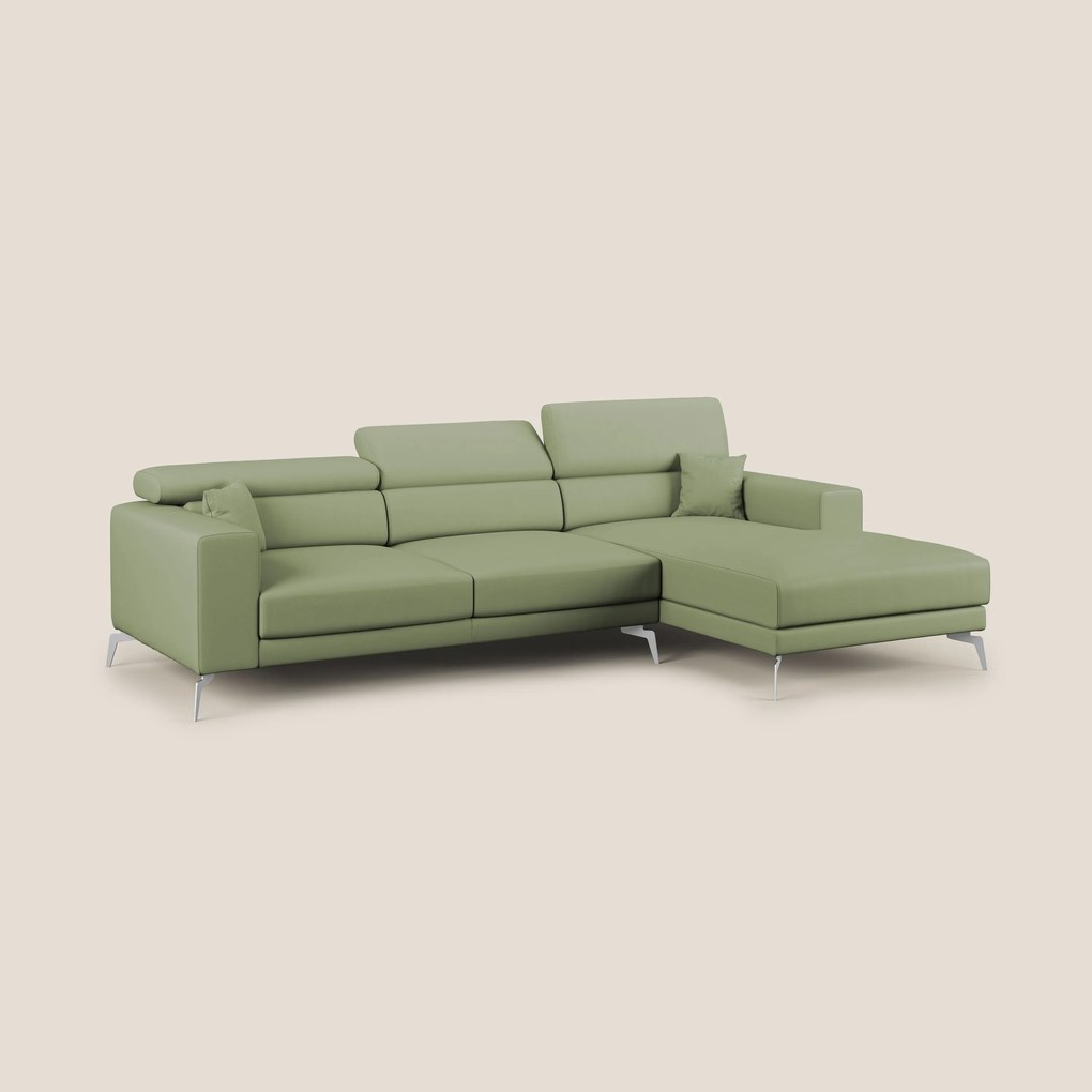Blade Divano moderno angolare con poggiatesta reclinabili in Ecopelle T04 verde