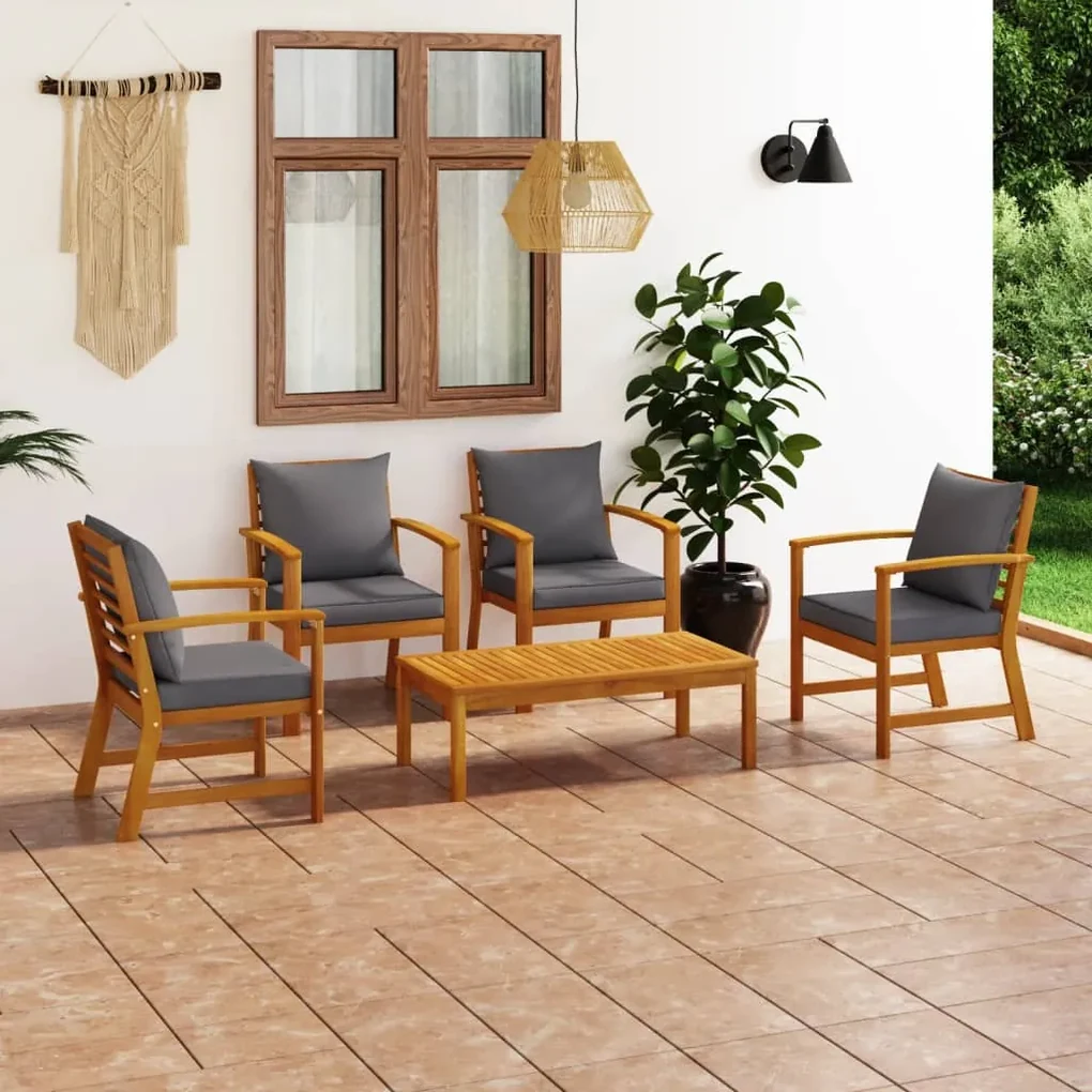 Set divani da giardino 5 pz con cuscini in massello di acacia