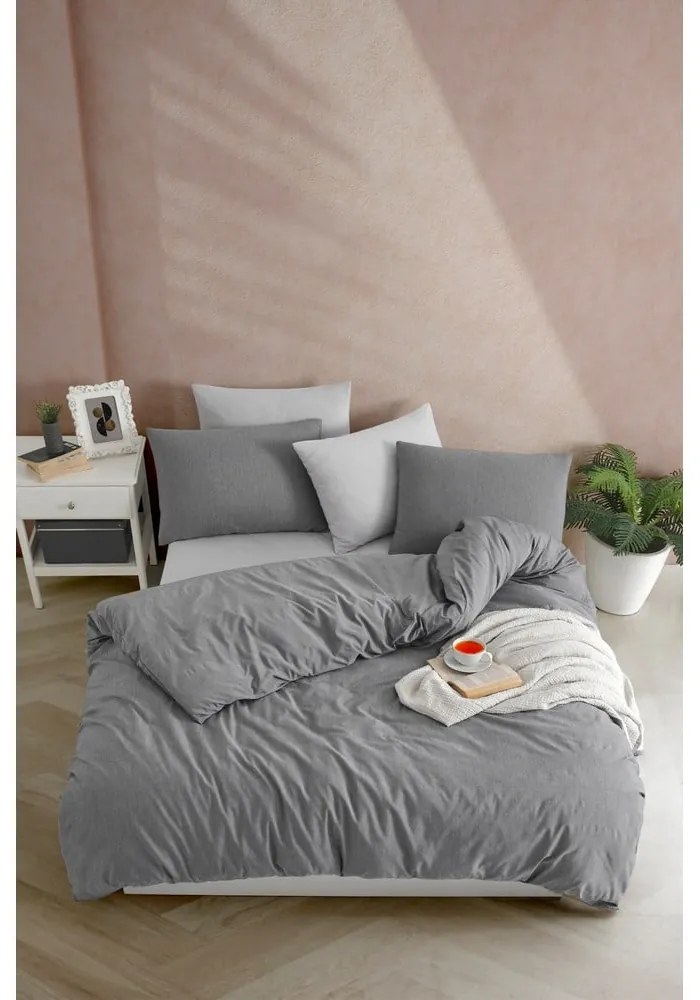 Biancheria da letto color antracite per letto singolo 140x200 cm Yarn Dyed – Mijolnir