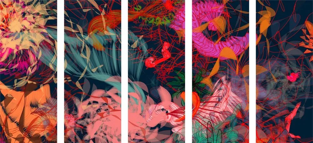 Quadri 5 pezzi – Fiori in percezione astratta