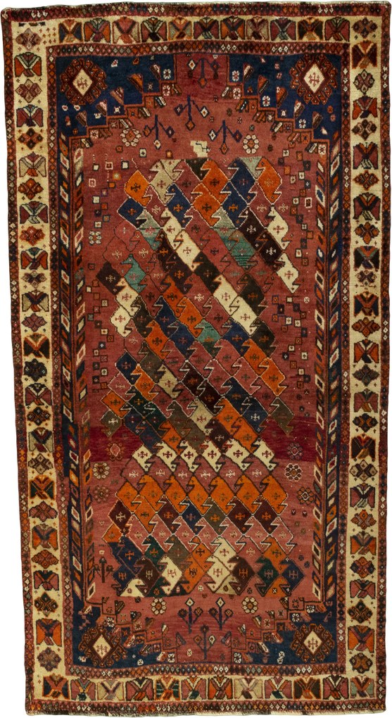 Shiraz Tappeto 120 x 220 Rosso (Iran) Annodato A Mano