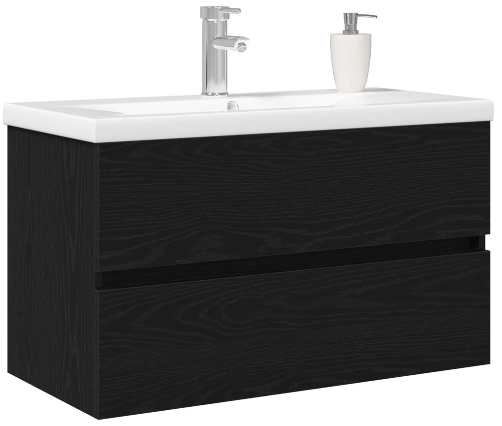 Mobile per lavabo con lavabo integrato rovere nero legno ingegnerizzato, mobile per lavabo rovere nero 80x38.5x45 cm legno ingegnerizzato