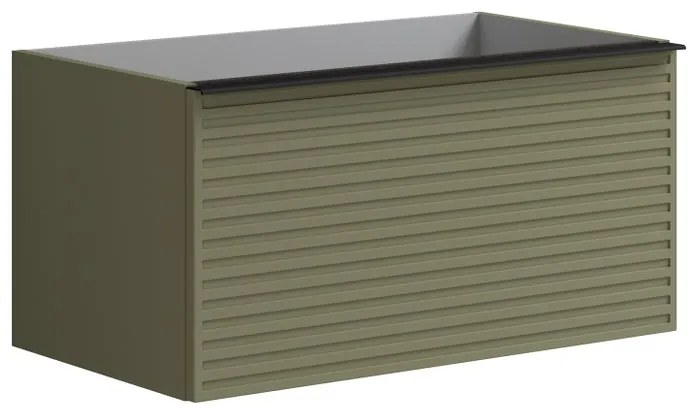 Mobile da bagno sotto lavabo Pixel stripes laccato opaco verde salvia e maniglia alluminio nero laccato opaco L 80 x H 40 x P 45.5 cm 1 cassetto, lavabo non incluso