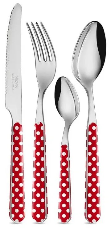 Set 24 Pezzi Posate Moderne - Pois Rosso