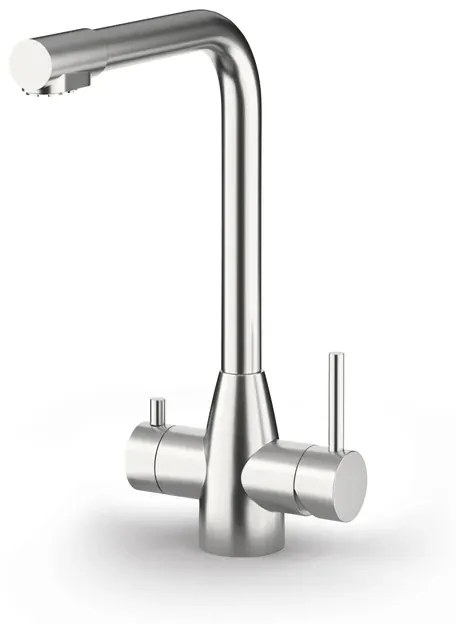 Rubinetto da cucina fisso a l QX 3 vie angolare acciaio inox argento spazzolato opaco CULLIGAN