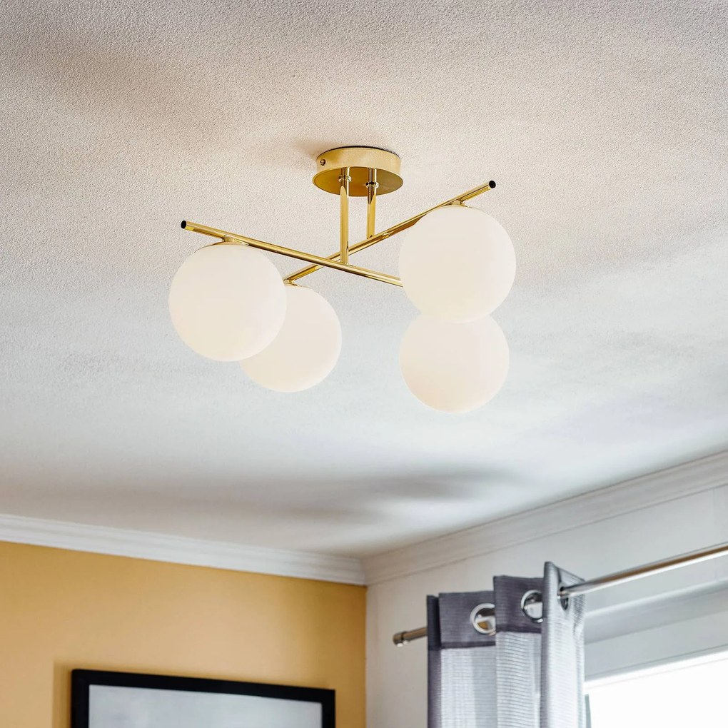 Plafoniera soffitto Aurora Domiluce, dimmerabile, Ottone / Oro, Soggiorno / Sala da pranzo, Metallo, Plafoniera