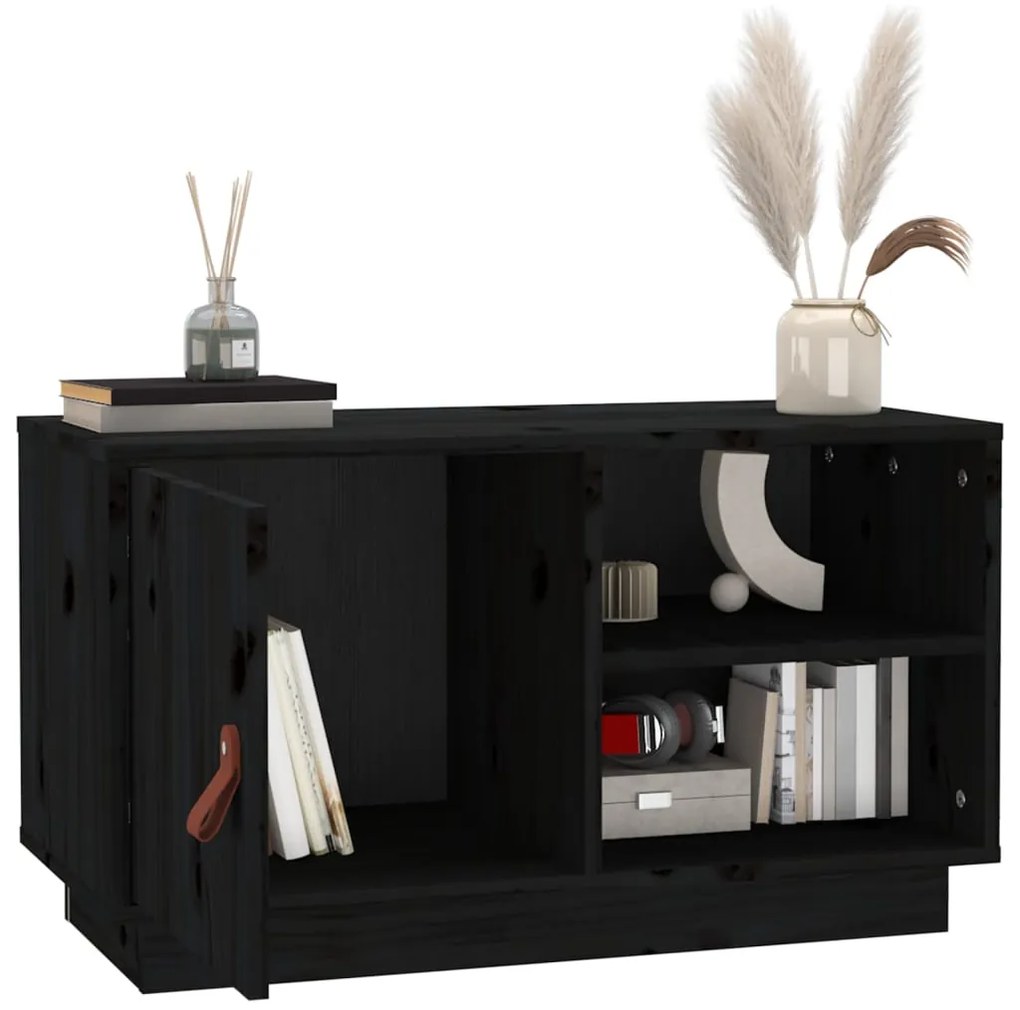 Mobile porta tv nero 70x34x40 cm in legno massello di pino