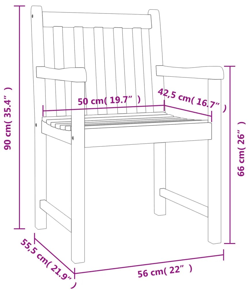 Sedie da Giardino 4 pz 56x55,5x90 cm Legno Massello di Acacia