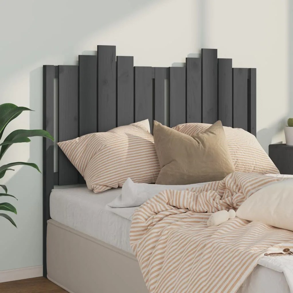 Testiera Per Letto Grigia 126x4x110cm İn Legno Massello Di Pino /