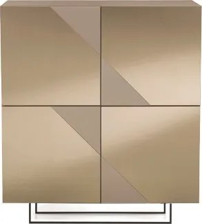 Madia credenza 4 ante in vetro specchio Bronzo e cassa Tortora ARTE 120 con piedini sagomati