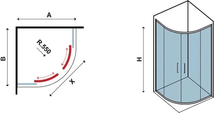 Box doccia 80x80 semicircolare vetro opaco KF2000 - KAMALU