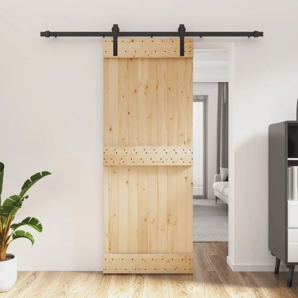 Porta Scorrevole Con Set Hardware 80x210 Cm Legno Massello Pino /