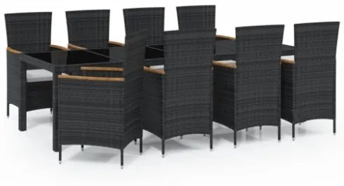 Set Mobili da Giardino 9 pz con Cuscini in Polyrattan Nero