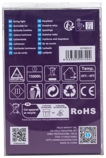Aigostar -LED Catena luminosa da esterno 100xLED/8 funzioni 3xAA 10,3m IP44 bianco caldo