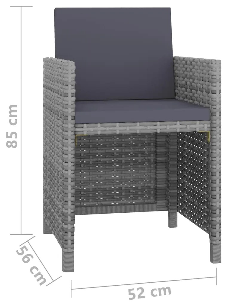 Set da Pranzo da Giardino 5 pz con Cuscini in Polyrattan Grigio