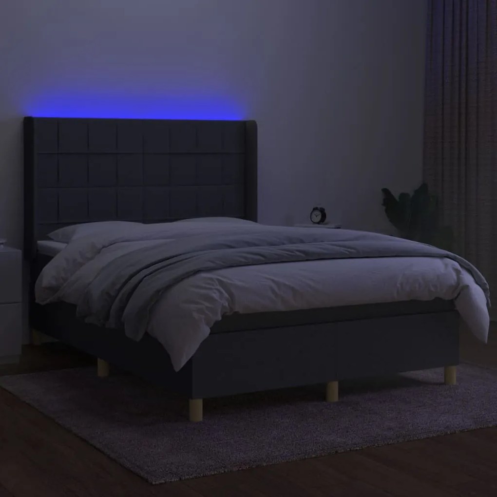 Letto a molle materasso e led grigio scuro 140x200cm in tessuto