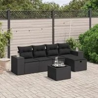 Set Divano da Giardino 6 pz con Cuscini Nero in Polyrattancod mxl 113711