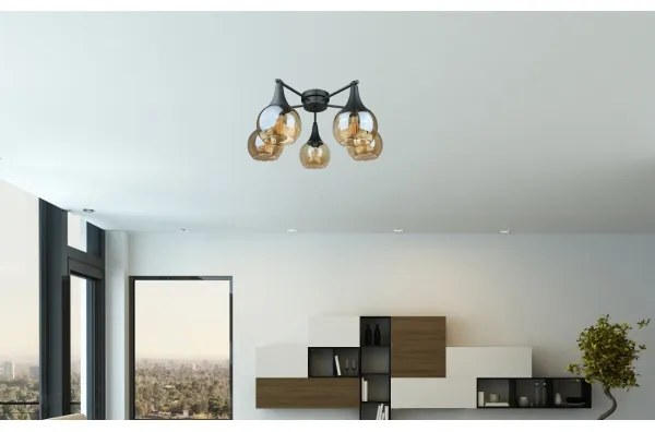 Lampadario a plafone STAR 5xE27/60W/230V nero/fumé beige