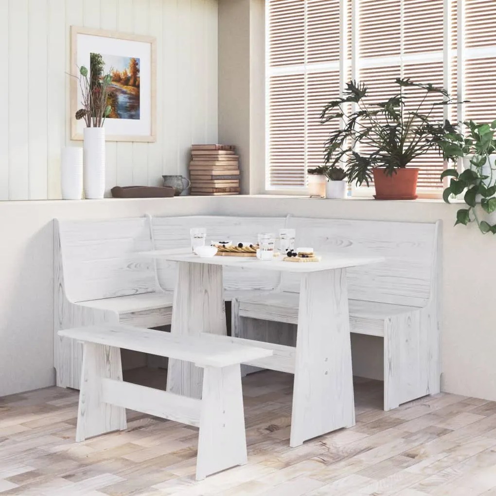 Set Da Pranzo 3 Pz Reıne Bianco İn Legno Massello Di Pino /