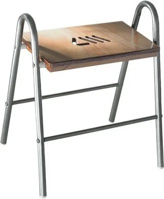 Sgabello da bagno in legno e struttura in acciaio cromato