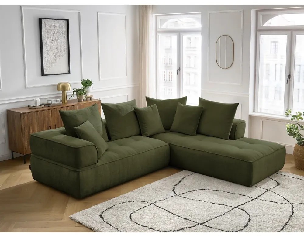 Divano angolare verde (penisola a destra/a L) con rivestimento in ciniglia Whesley – Bobochic Paris