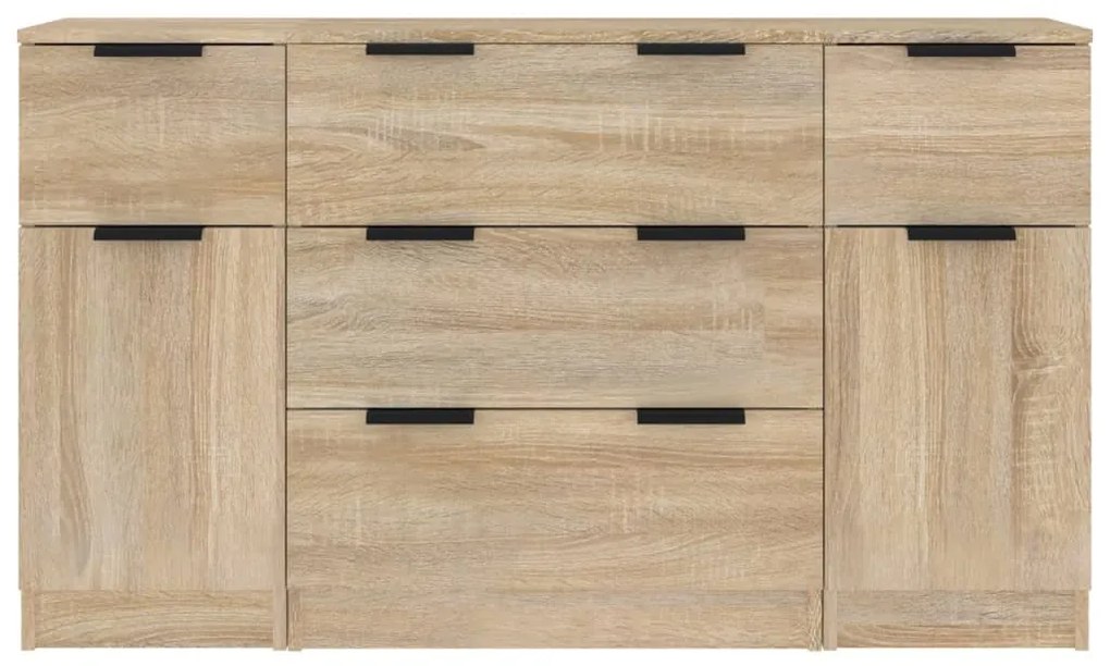 Set di credenze 3 pz rovere sonoma in legno multistrato