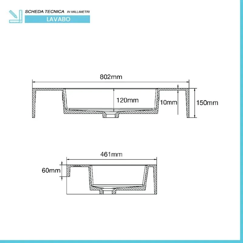 Mobile bagno 80 cm bianco lucido con lavabo sospeso e specchio Iside