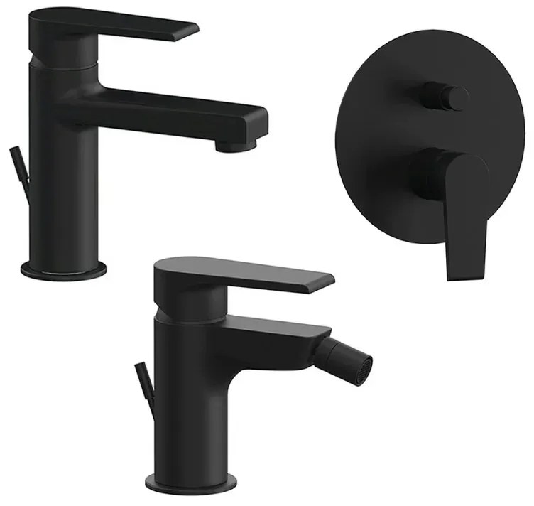 Set miscelatori lavabo bidet e doccia incasso nero opaco Mariani Artic