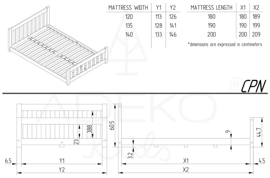 Letto per bambini in legno di pino di colore naturale 120x200 cm CPN - Adeko