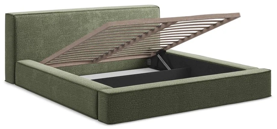 Letto matrimoniale imbottito verde con contenitore e rete inclusi 140x200 cm Noho – Makamii