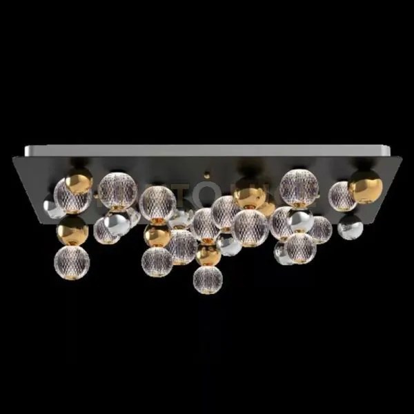 Brillante plafoniera con piastra di rivestimento nera, sfere oro lu...